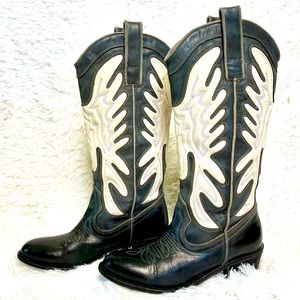 Women's ALDO Cowboy Boots ANGEL WINGS Blue Vtg Size 7